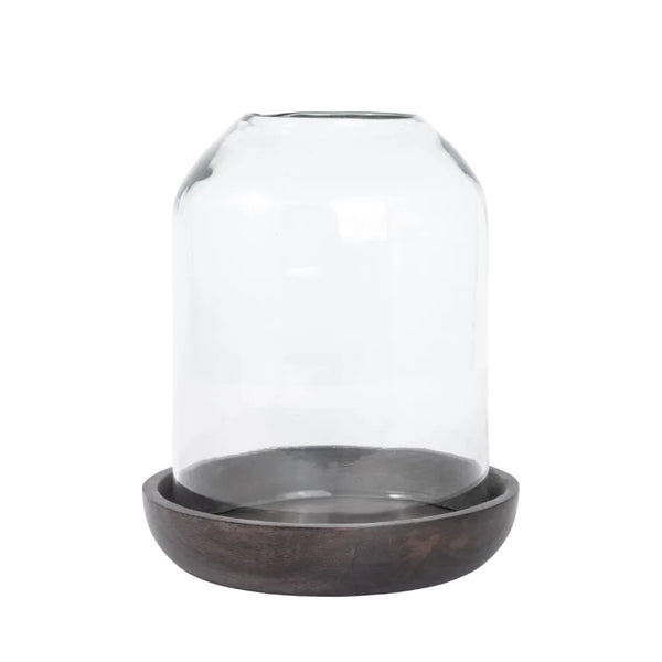 Lama Namur lyslykt glass mørk trebase
