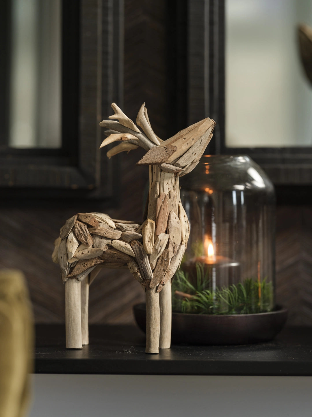 Lama Namur lyslykt glass mørk trebase