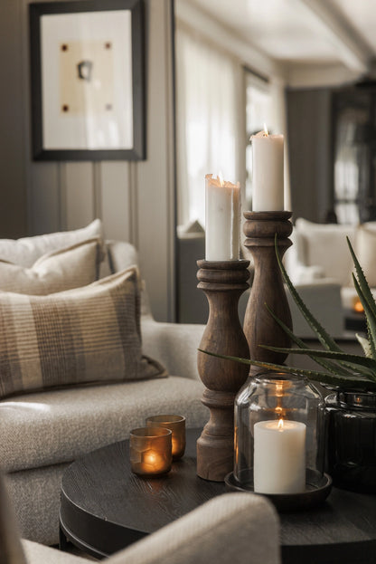 Lama Namur lyslykt glass mørk trebase