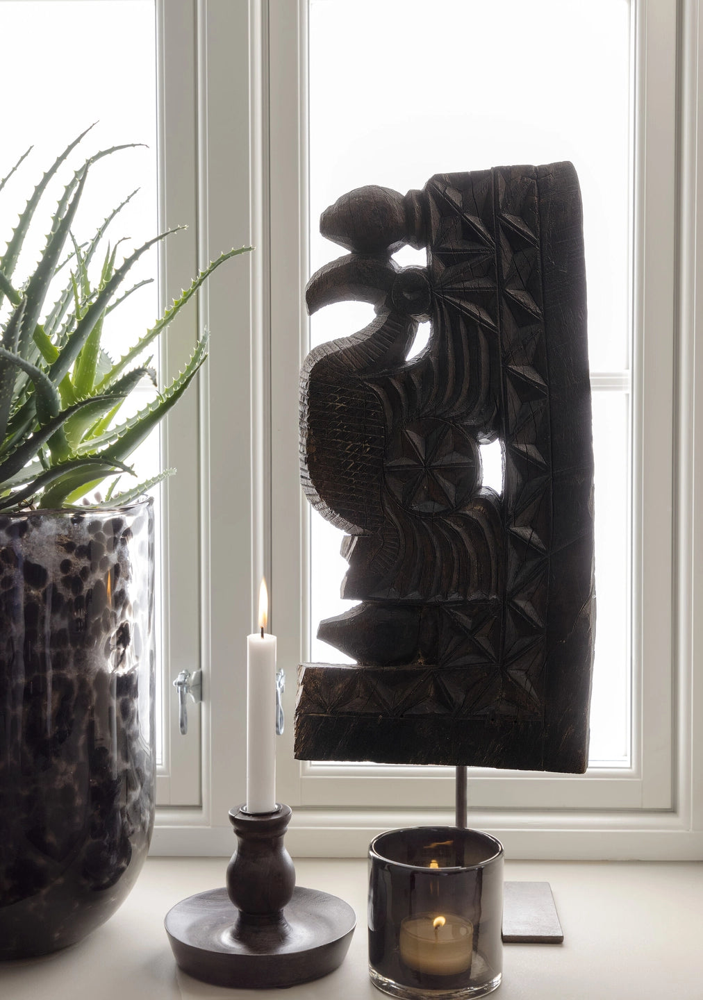 Lama telysholder sotet glass