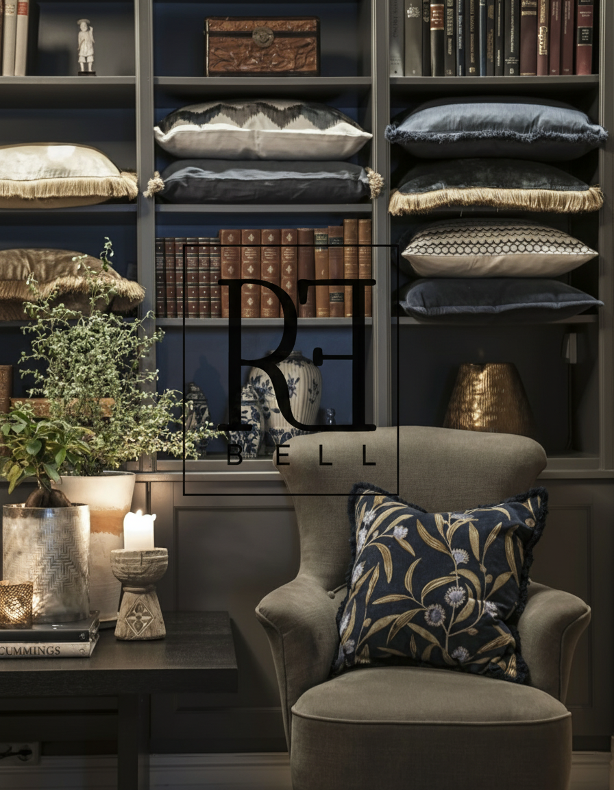 RE BELL logo sentrert i interiørbilde